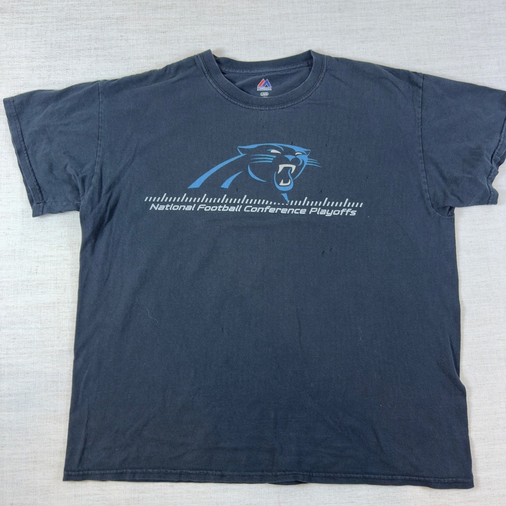 Majestic Carolina Panthers NFC Playoffs Graphic T-Shirt Navy Blue Mens Large